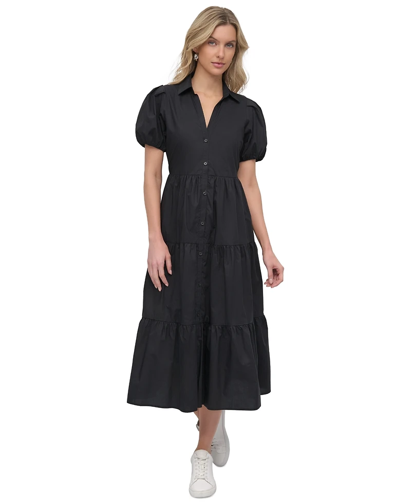 Dkny Women's Puffed-Sleeve Tiered Shirtdress