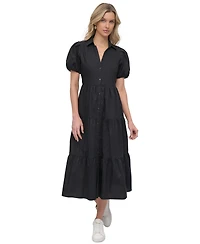 Dkny Women's Puffed-Sleeve Tiered Shirtdress