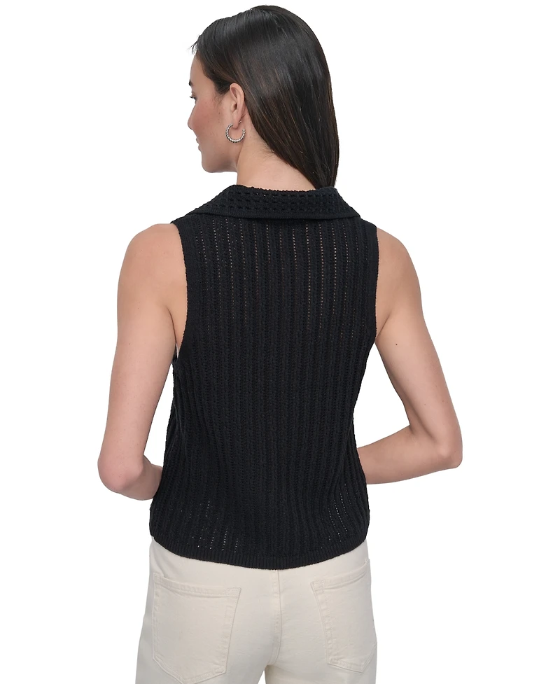 Dkny Jeans Women's Lacey Stitch Collared Sleeveless Sweater