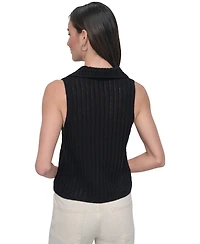 Dkny Jeans Women's Lacey Stitch Collared Sleeveless Sweater