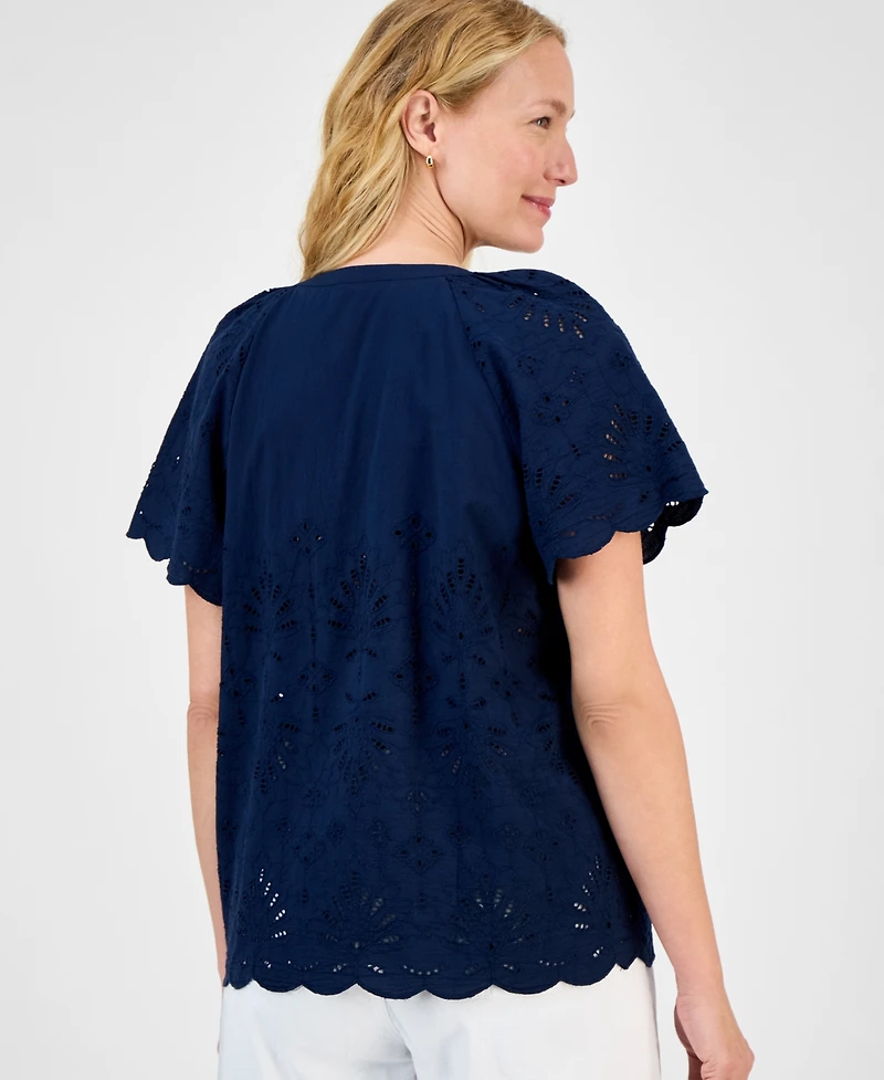 Style & Co Women's Eyelet Cotton Top, Exclusively at Macy's