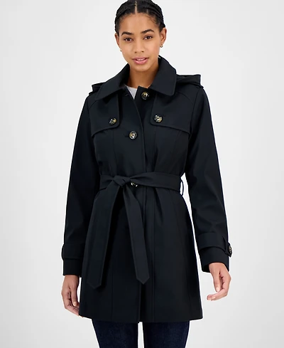 London Fog Women's Hooded Belted Zip-Front Raincoat
