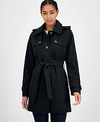 London Fog Women's Hooded Belted Zip-Front Raincoat