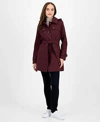 London Fog Women's Hooded Belted Zip-Front Raincoat