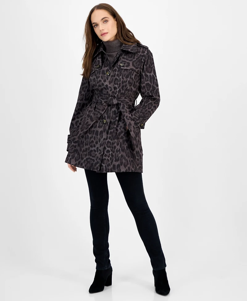 London Fog Women's Hooded Belted Zip-Front Raincoat