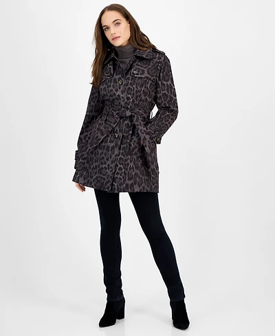 London Fog Women's Hooded Belted Zip-Front Raincoat