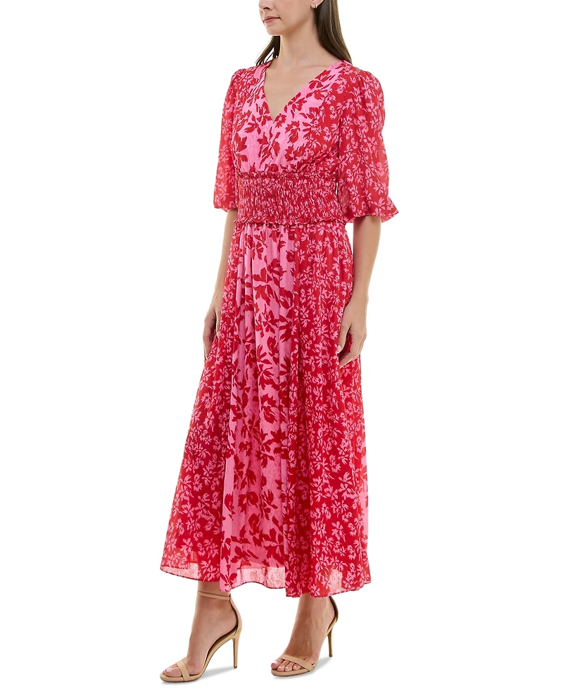 Taylor Women's Smocked-Waist Floral-Print Maxi Dress