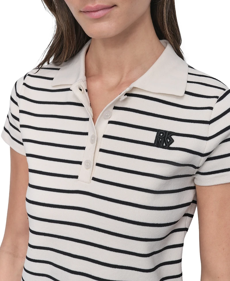 Dkny Jeans Women's Striped Short-Sleeve Polo Shirt - IVK