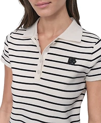 Dkny Jeans Women's Striped Short-Sleeve Polo Shirt - IVK
