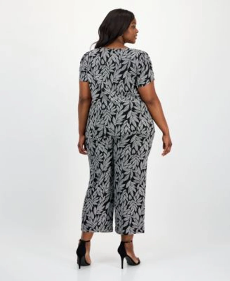 Ak Anne Klein Plus Size Printed Tulip Sleeve Top Wide Leg Pants