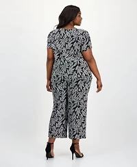 Ak Anne Klein Plus Size Printed Tulip Sleeve Top Wide Leg Pants