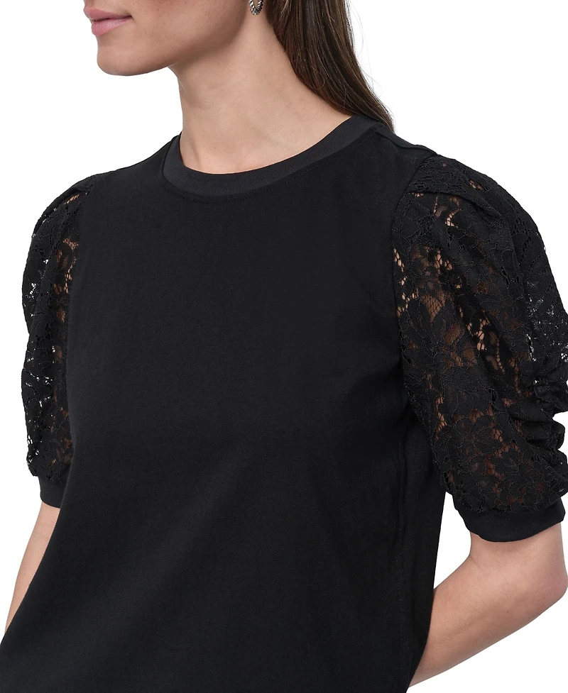 Dkny Jeans Women's Mixed Media Lace-Sleeve Top