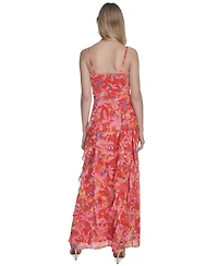 Eliza J Women's Metallic-Clip Chiffon Asymmetric-Ruffle Dress