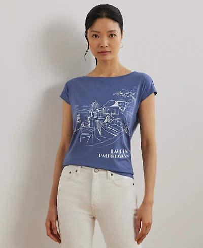Lauren Ralph Petite Cotton-Blend Jersey Graphic Tee