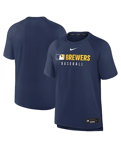 Nike Men's Navy Milwaukee Brewers Authentic Collection Pregame Raglan Performance T-Shirt