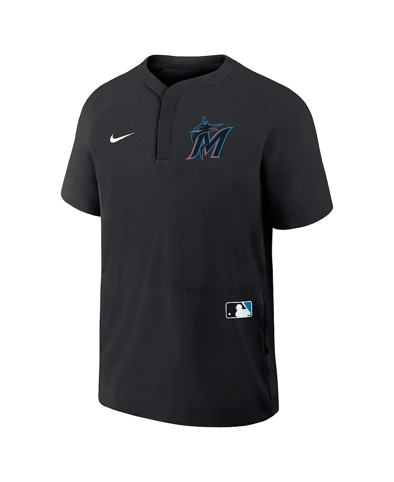 Nike Men's Black Miami Marlins Authentic Collection Raglan Short Sleeve Windshirt