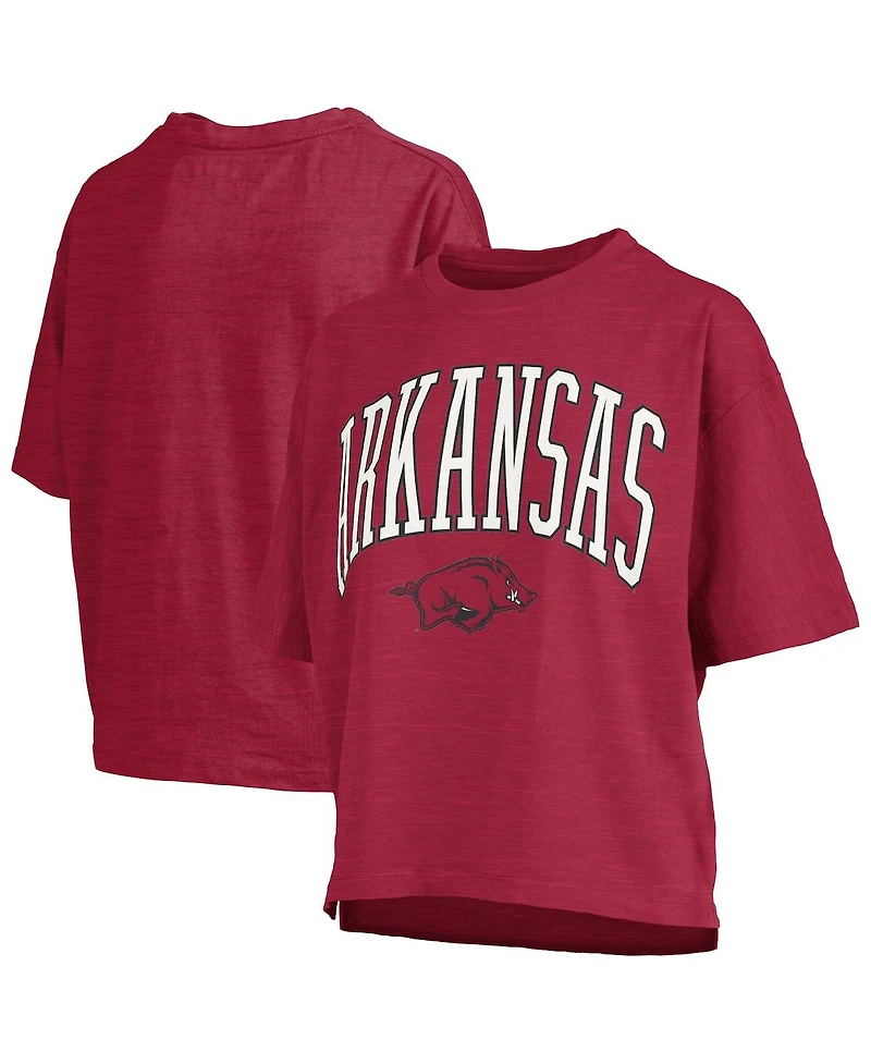Pressbox Women's Cardinal Arkansas Razorbacks Nelson Arch Over Logo Waist Length Oversized Slub T-Shirt