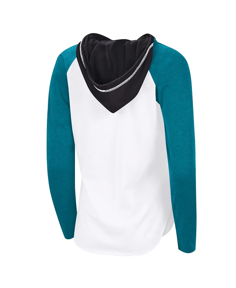 G-iii 4Her by Carl Banks Women's White San Jose Sharks Vip Raglan Long Sleeve Hoodie T-Shirt