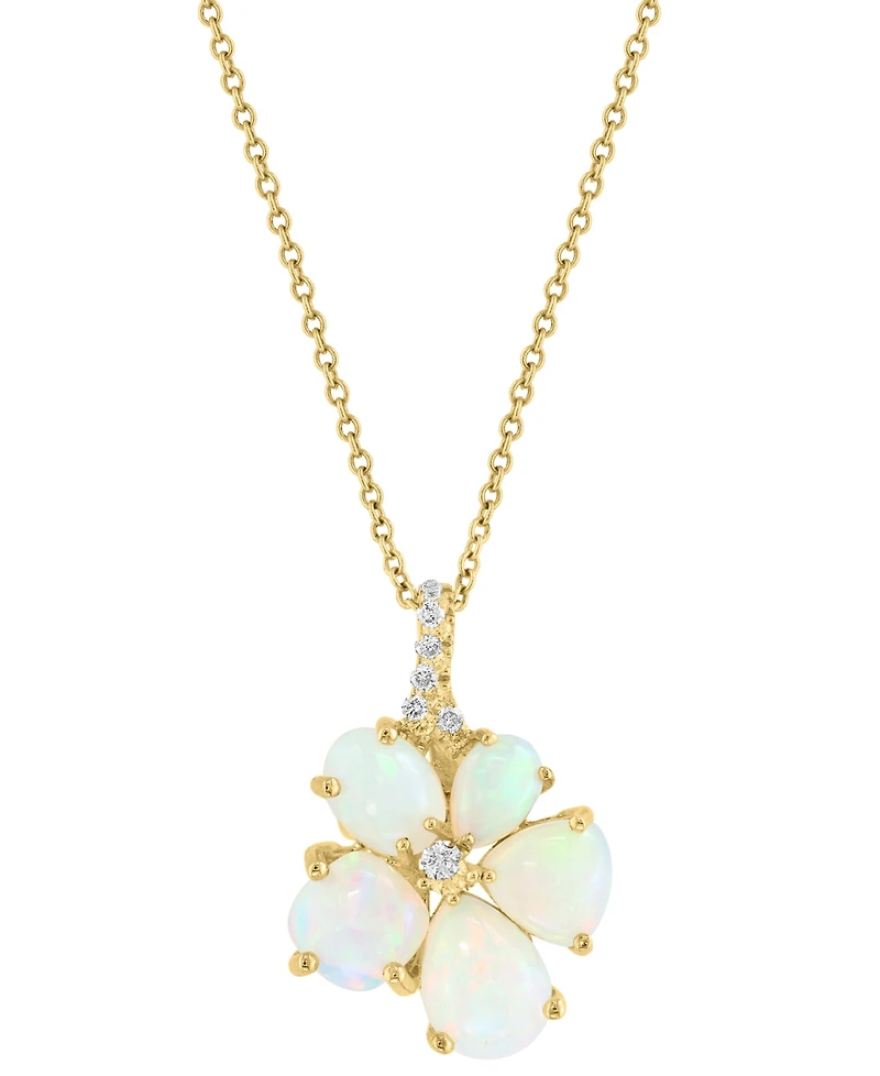 Effy Ethiopian Opal & Diamond (1/10 ct. t.w.) Flower Pendant Necklace in 14k Yellow Gold, 17" + 1" extender