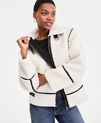 Steve Madden Women's Faux-Sherpa Faux-Leather-Trim Coat