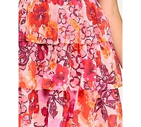 City Studios Juniors' Floral Glitter-Dot Tiered Dress