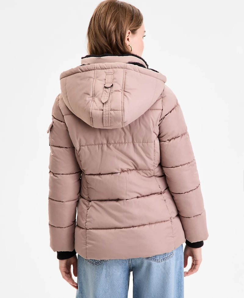 Steve Madden Women's Faux-Fur-Trim Hooded Utility-Pocket Puffer Coat