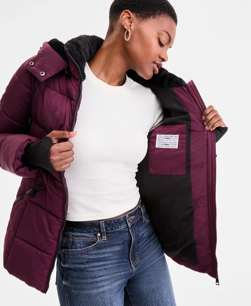 Steve Madden Women's Faux-Fur-Trim Hooded Puffer Coat