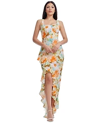 Dress the Population Women's Charlene Square-Neck Ruffle-Trim Gown