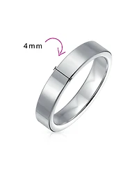 Bling Jewelry Plain Simple Flat Titanium Band Rings Silver Tone 4MM