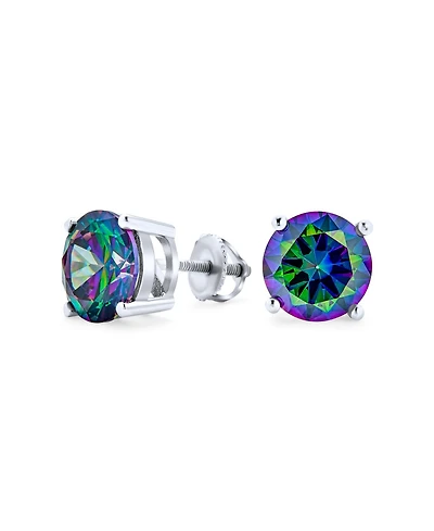 Bling Jewelry Round Black Mystic Rainbow Cubic Zirconia Solitaire Cz Stud Earrings .925 Sterling Silver Screw Back