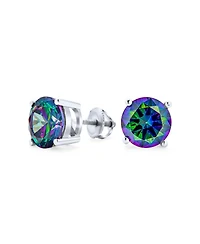 Bling Jewelry Round Black Mystic Rainbow Cubic Zirconia Solitaire Cz Stud Earrings .925 Sterling Silver Screw Back