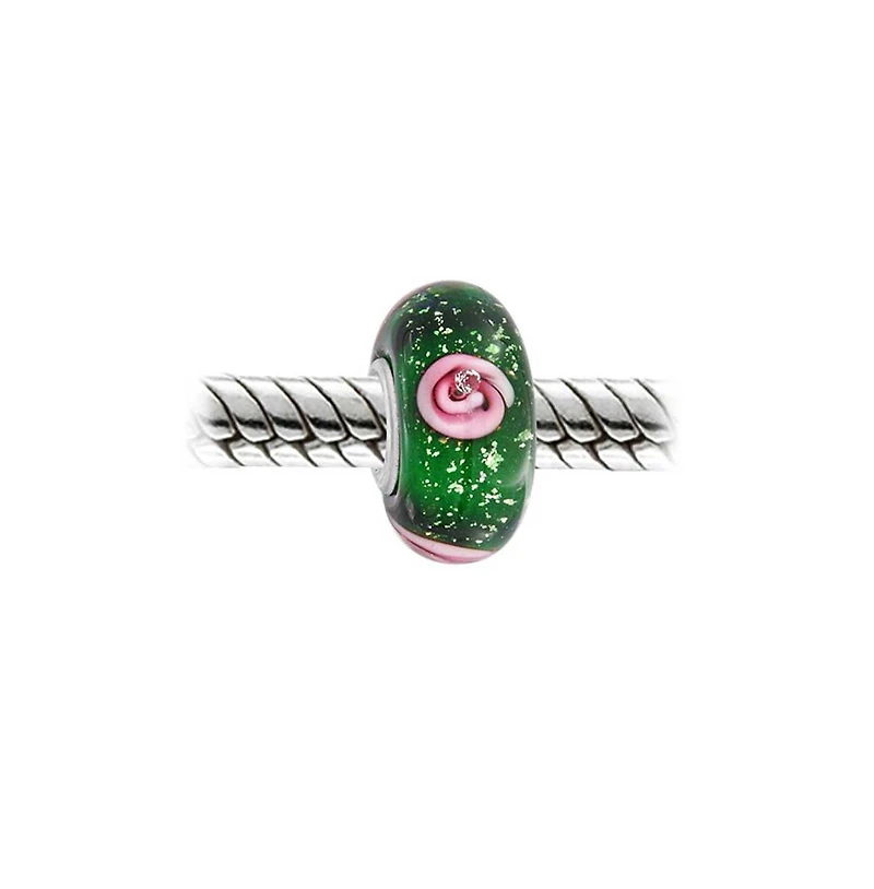 Bling Jewelry Murano Glass Charm Bead Sterling Silver Core Floral Blue Pink Green Spacer