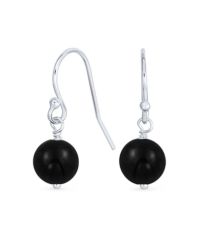 Bling Jewelry Simple Basic Round 8MM Bead Ball Drop Dangle Earrings Secure French Fish Hook Wire .925 Sterling Silver