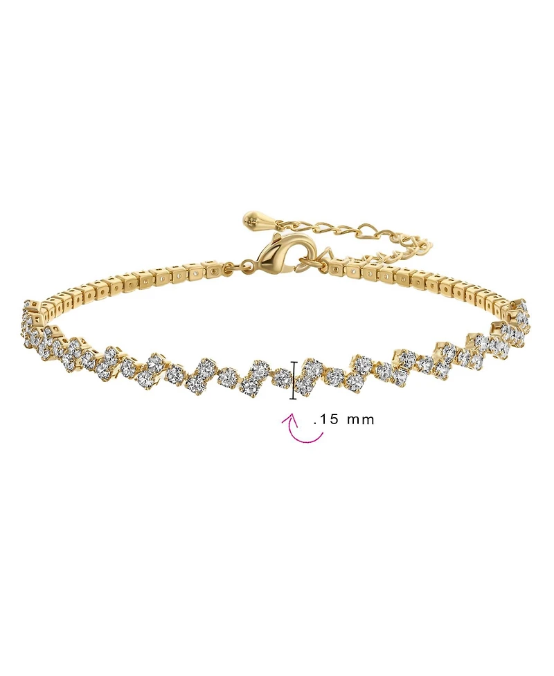 Bling Jewelry Thin Minimalist Delicate Cubic Zirconia Zig Zag Cz Bracelet Yellow Gold Plated