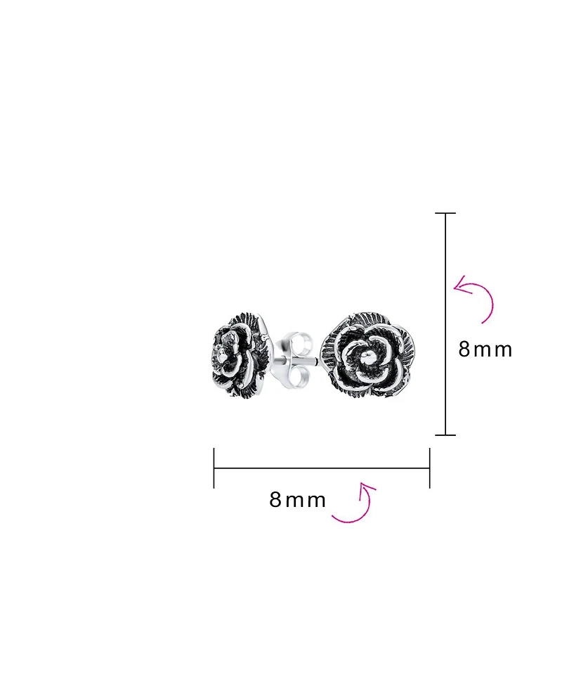 Bling Jewelry Retro Floral Black Rose Stud Earrings in Oxidized Sterling Silver 8MM
