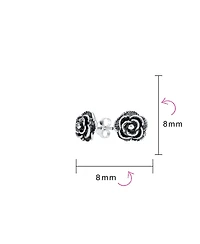 Bling Jewelry Retro Floral Black Rose Stud Earrings in Oxidized Sterling Silver 8MM