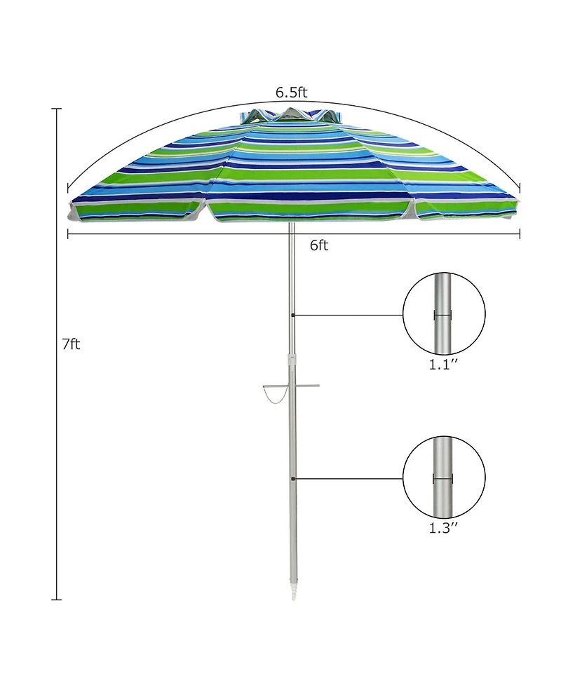 Gymax 6.5Ft Beach Umbrella w/ Tilt Mechanism Sand Anchor Carrying Bag