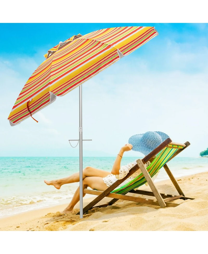 Gymax 6.5Ft Beach Umbrella w/ Tilt Mechanism Sand Anchor Carrying Bag