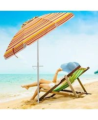 Gymax 6.5Ft Beach Umbrella w/ Tilt Mechanism Sand Anchor Carrying Bag