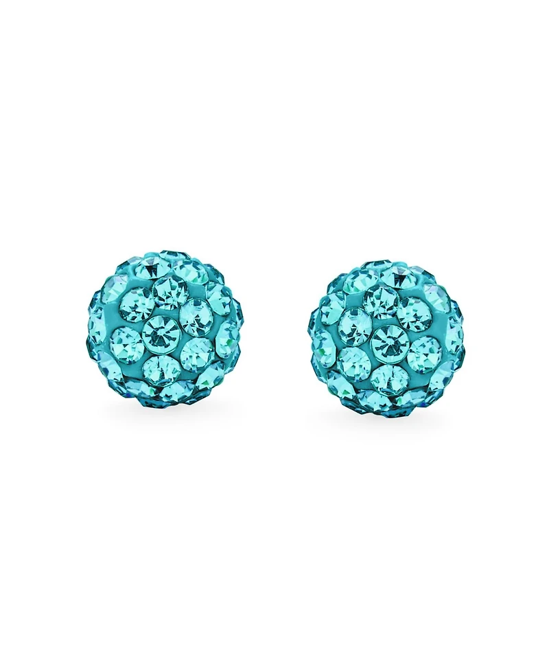 Bling Jewelry Elegant .925 Sterling Silver Round 8MM Glittering Pave Crystal Disco Ball Stud Earrings