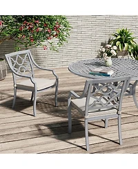 2 Piece Cast Aluminum Outdoor Dining Patio Chairs;Beige Cushion