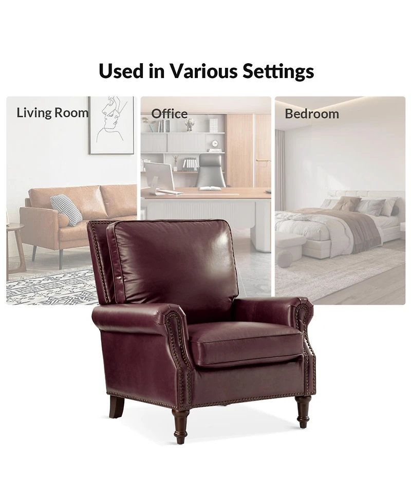 Traditional Raymond Genuine Leather Recliner with Classic Roll-arm