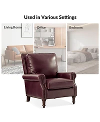 Traditional Raymond Genuine Leather Recliner with Classic Roll-arm