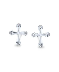 Bling Jewelry Dainty Cz Stud Earrings with Petite Religious Cross for in Sterling Silver