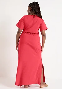 June + Vie Women's Boatneck Gathered Maxi Dress
