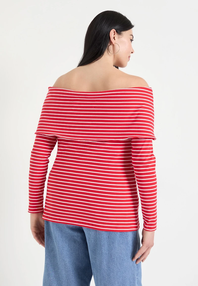 June + Vie Women's Long-Sleeve Off-The-Shoulder Top