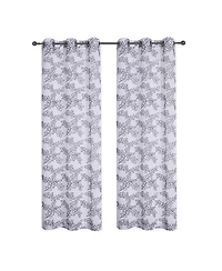 Kate Aurora 2 Piece Embroidered Ethan Floral Leaf Matte Sheer Grommet Top Curtain Panels - 84 in. Long Gray