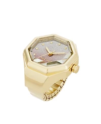 Nine West Women's Quartz Octagonal Ombre Glitter Gold-Tone Metal Alloy Ring Watch, 23mm