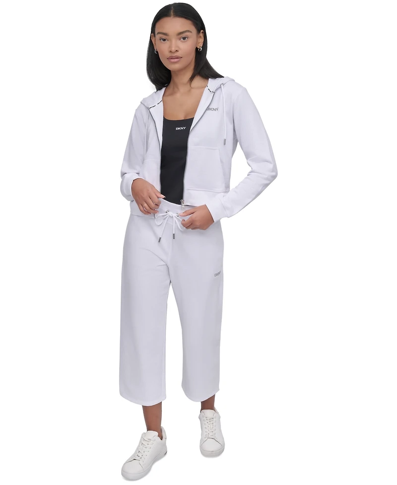 Dkny Sport Women's Cotton-Blend Stud-Logo Full Zip Hoodie