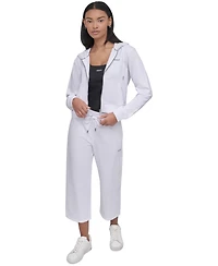 Dkny Sport Women's Cotton-Blend Stud-Logo Full Zip Hoodie